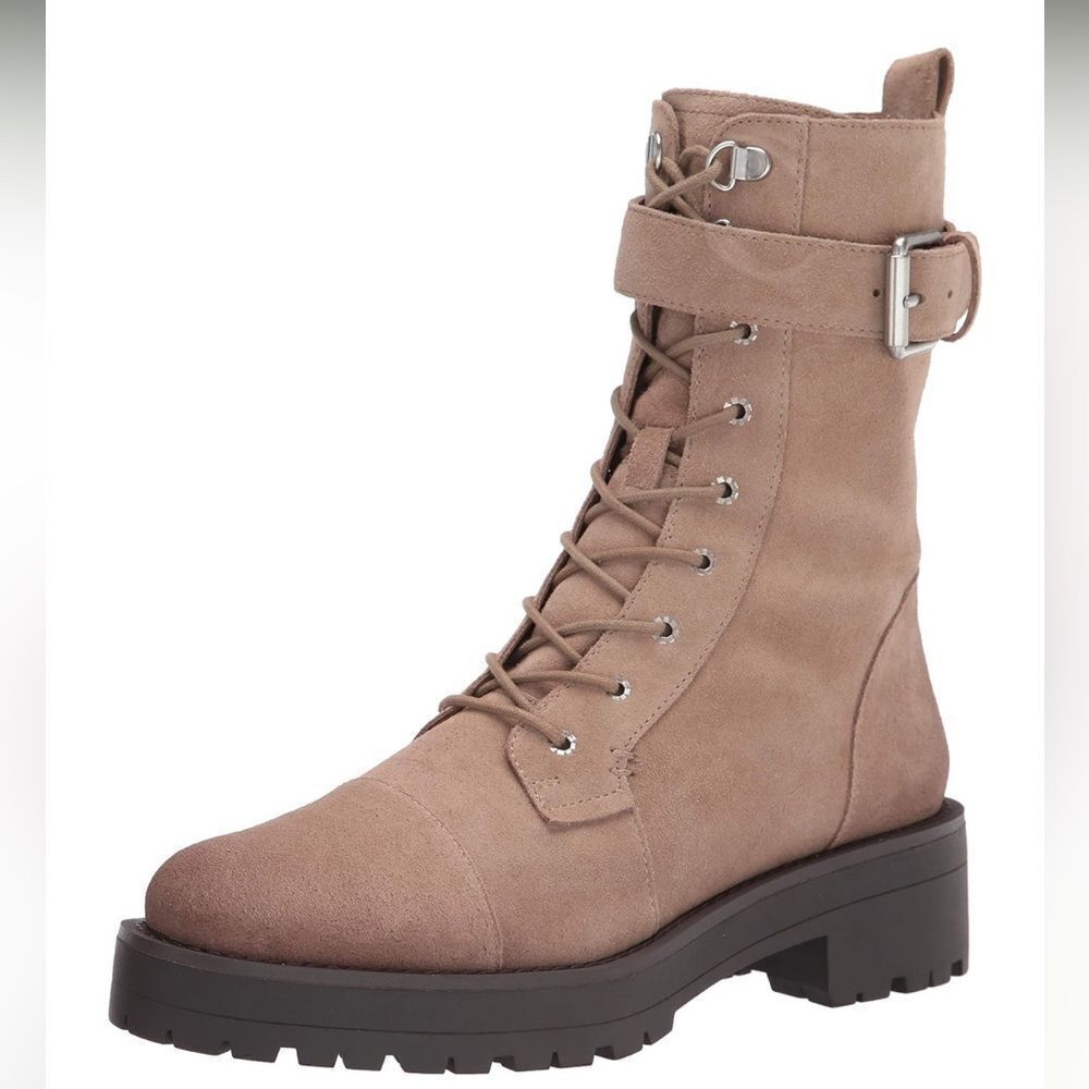 Sam Edelman Junip Suede Combat Boots with Side Zip and Buckle 10‎ Tan NWOB